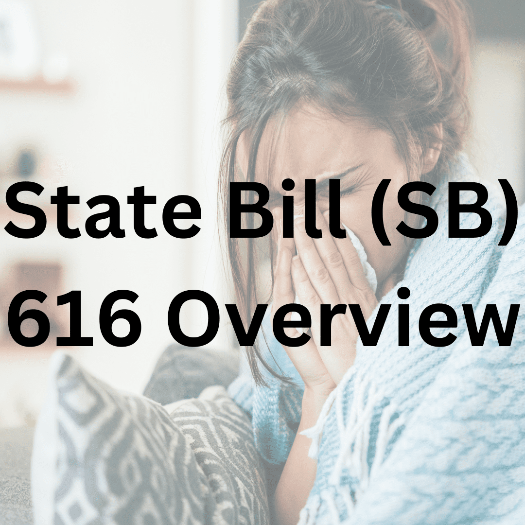 State Bill (SB) Female blowing nose into tissue, covered in a blanket sitting on a couch.